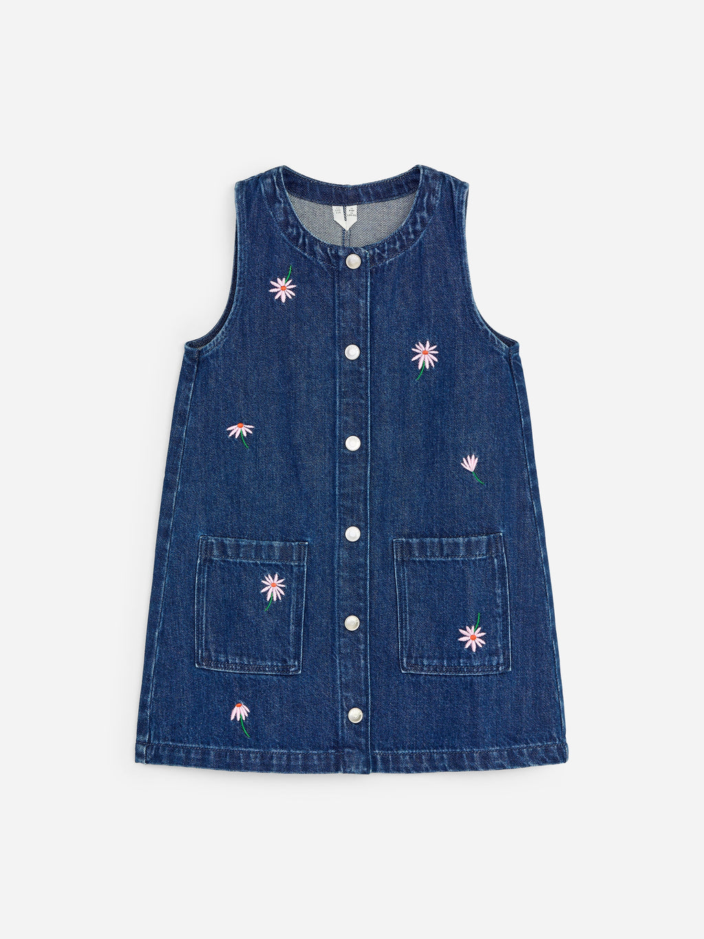 Embroidered Denim Dress - Blue