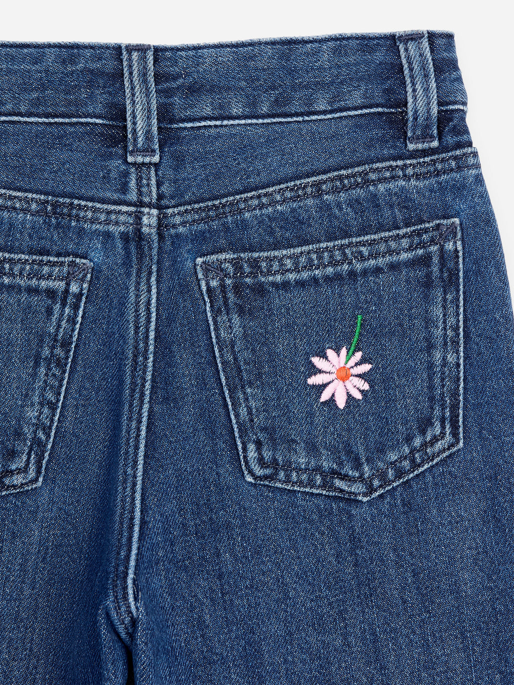 Embroidered Wide Leg Jeans - Blue - Image 4
