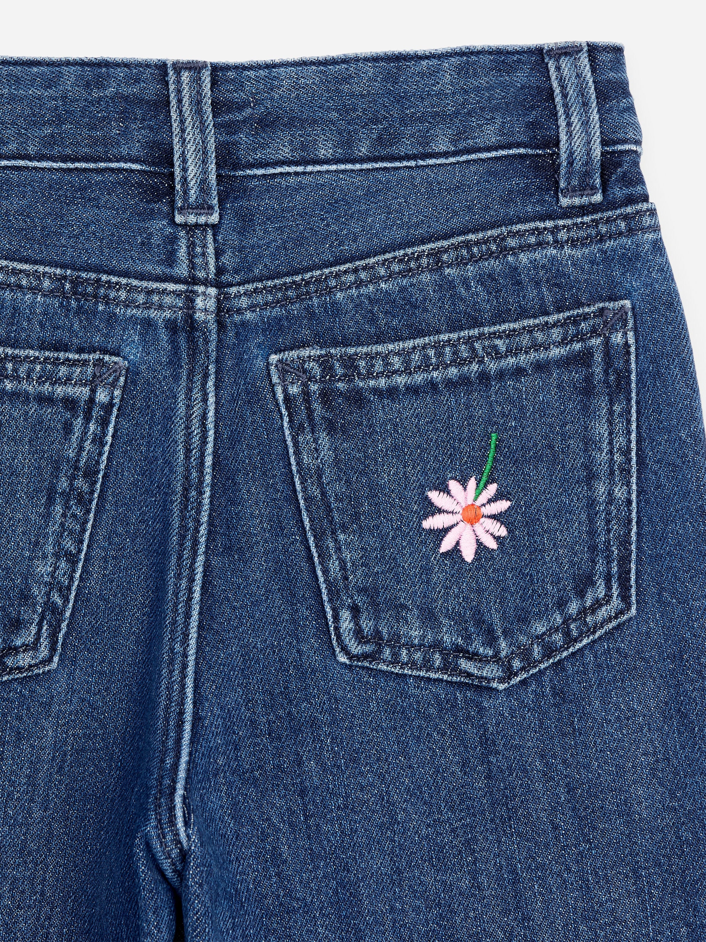 Embroidered Wide Leg Jeans - Blue - Image 4