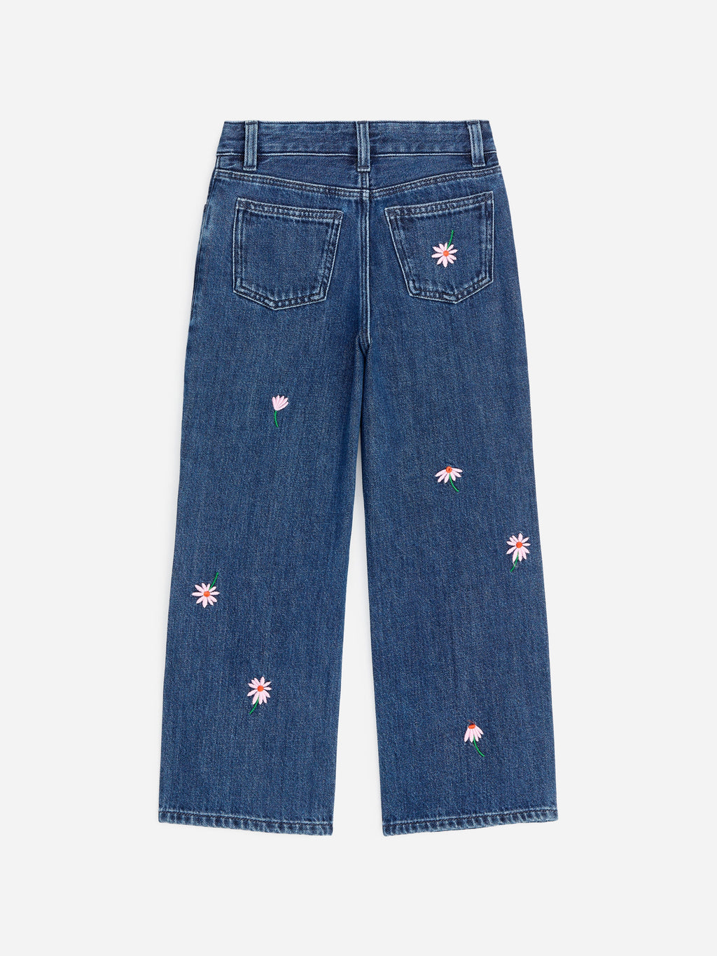 Embroidered Wide Leg Jeans - Blue - Image 2