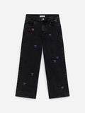 Embroidered Denim Trousers - Black