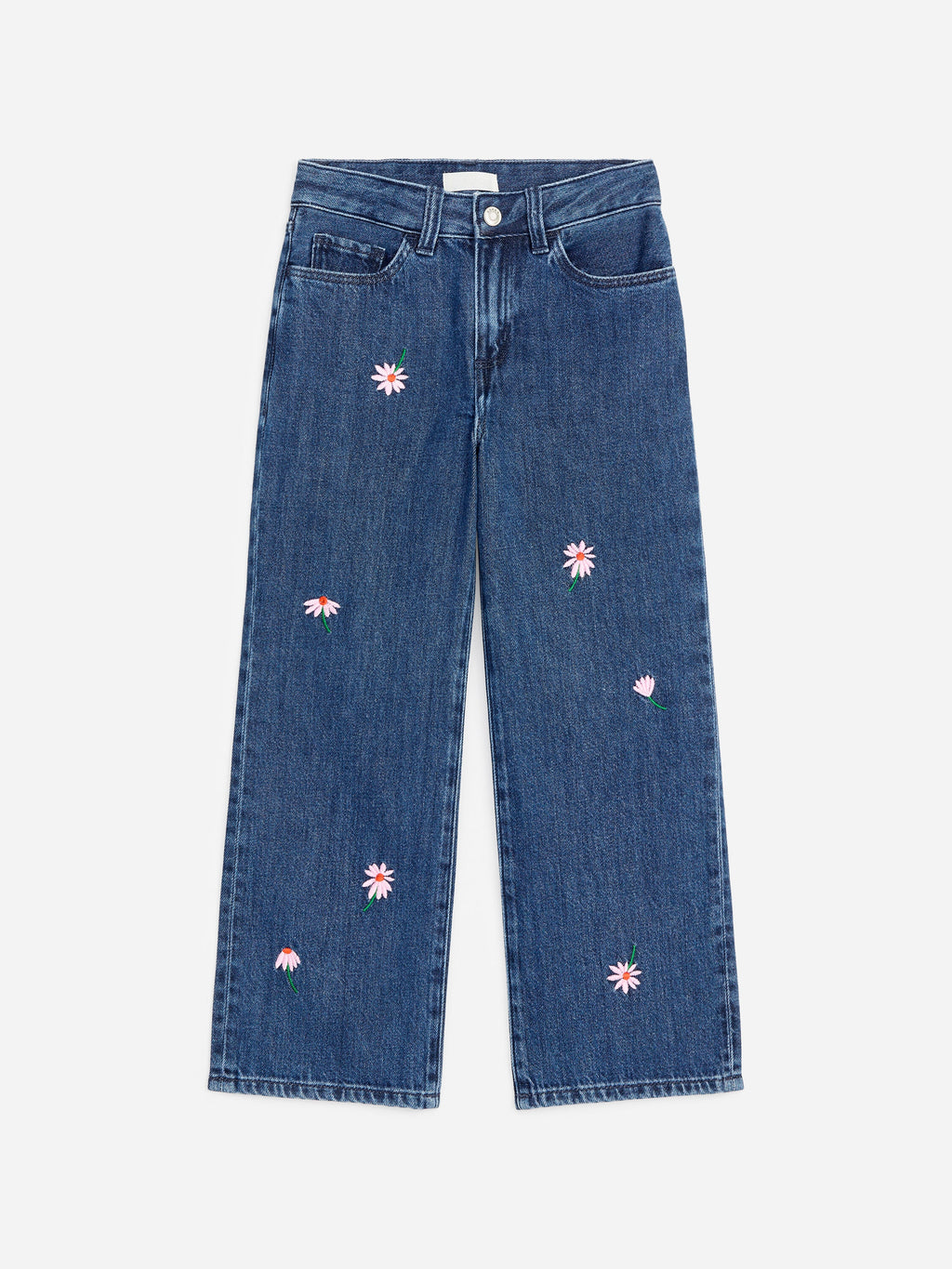 Embroidered Wide Leg Jeans - Blue